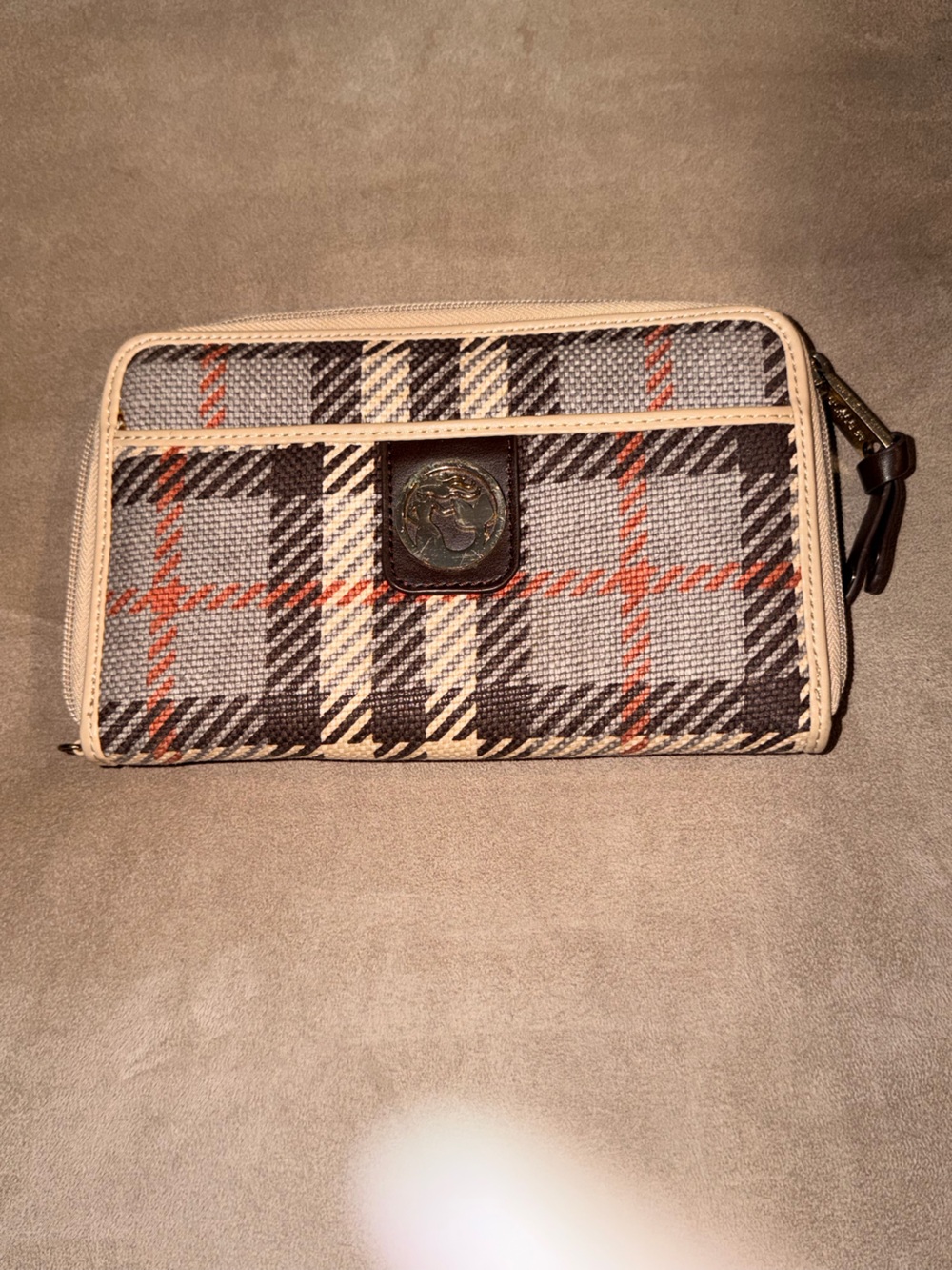 Spartina 449 Plaid Zip Card Holder - Gray, Cream & Orange